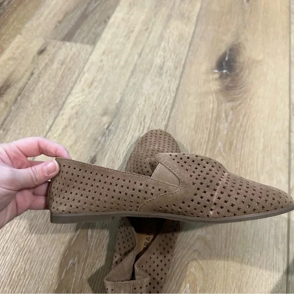 Lucky Brand Carthy Tan Leather Suede Perforated Loafer Flat Size 6 NWOT